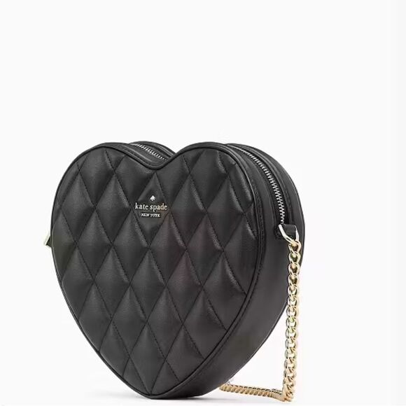 💛 NWT Kate Spade Black Love Shack Heart-Shaped Quilted Crossbody Bag - Picture 3 of 5